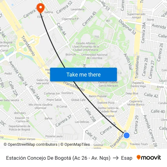 Estación Concejo De Bogotá (Ac 26 - Av. Nqs) to Esap map