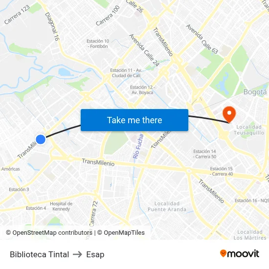 Biblioteca Tintal to Esap map