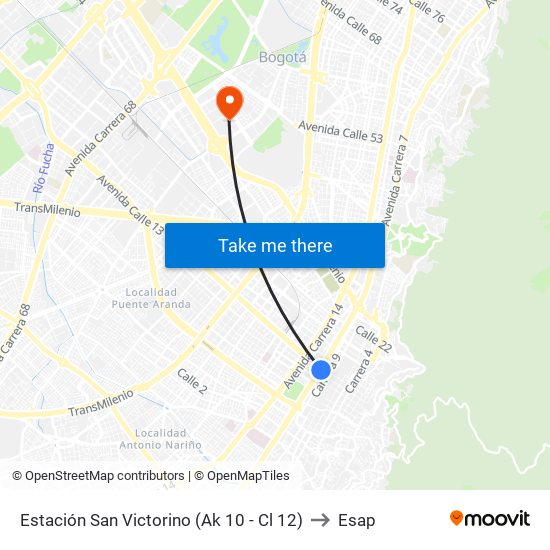 Estación San Victorino (Ak 10 - Cl 12) to Esap map