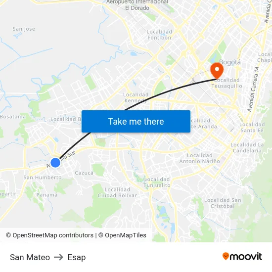 San Mateo to Esap map