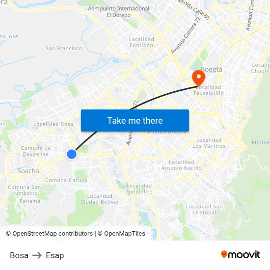 Bosa to Esap map