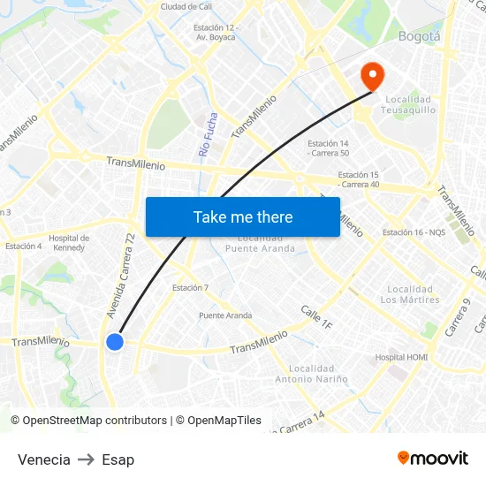 Venecia to Esap map
