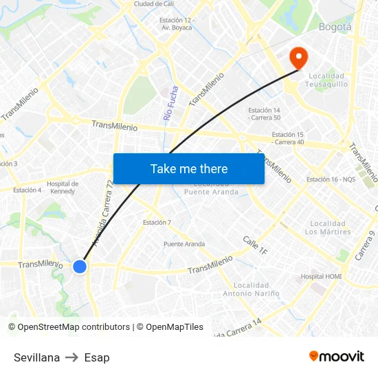 Sevillana to Esap map