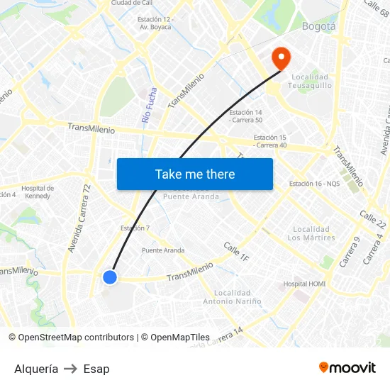 Alquería to Esap map