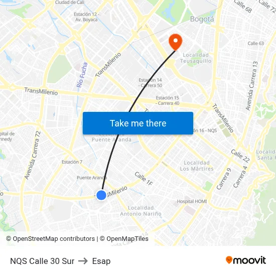 NQS Calle 30 Sur to Esap map