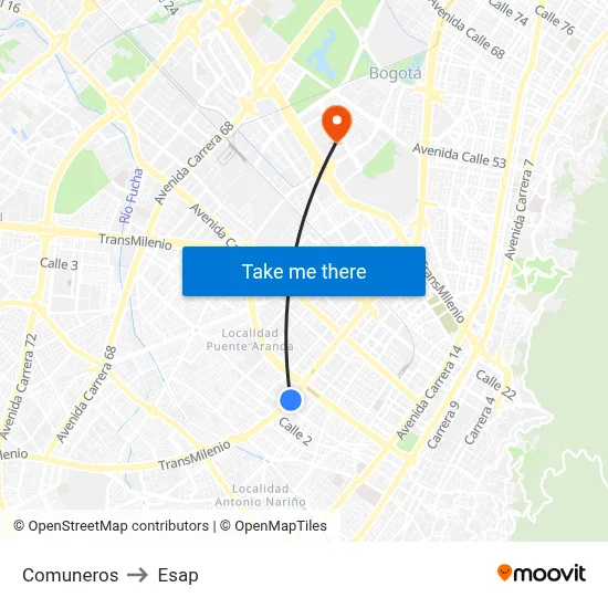 Comuneros to Esap map