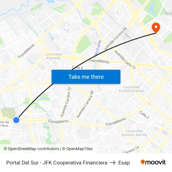 Portal Del Sur - JFK Cooperativa Financiera to Esap map