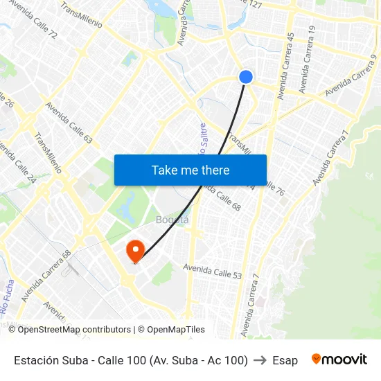 Estación Suba - Calle 100 (Av. Suba - Ac 100) to Esap map