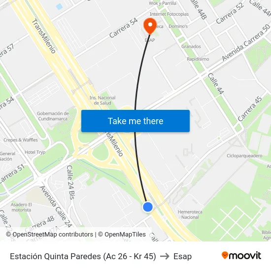 Estación Quinta Paredes (Ac 26 - Kr 45) to Esap map
