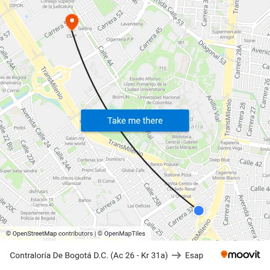 Contraloría De Bogotá D.C. (Ac 26 - Kr 31a) to Esap map