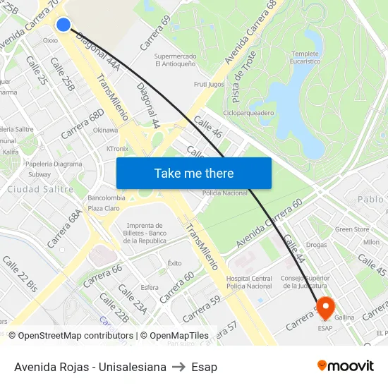 Avenida Rojas - Unisalesiana to Esap map