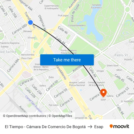 El Tiempo - Cámara De Comercio De Bogotá to Esap map