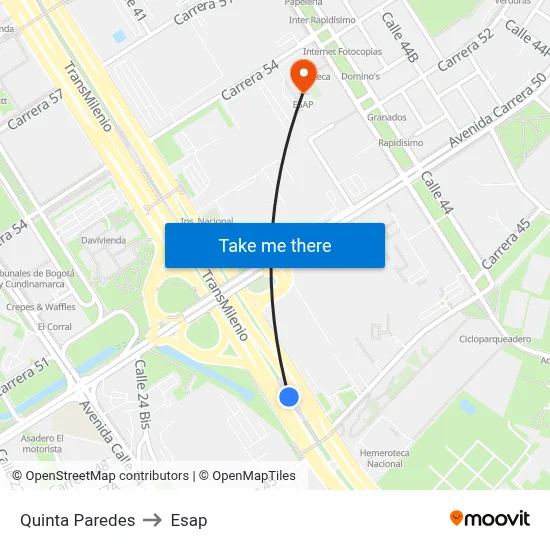 Quinta Paredes to Esap map