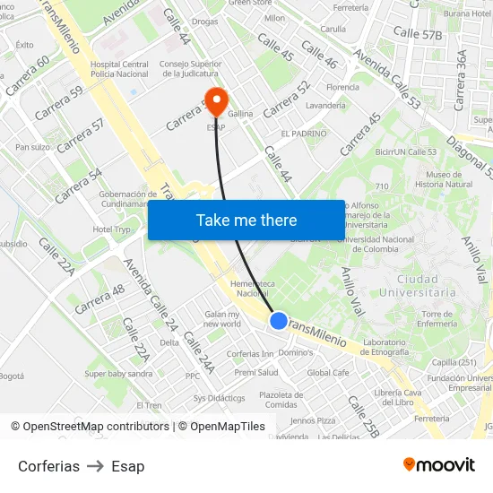 Corferias to Esap map