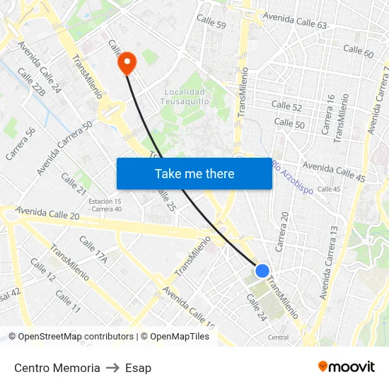 Centro Memoria to Esap map