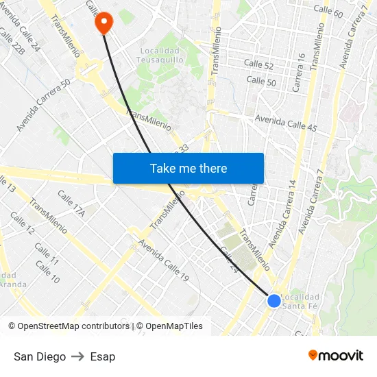 San Diego to Esap map