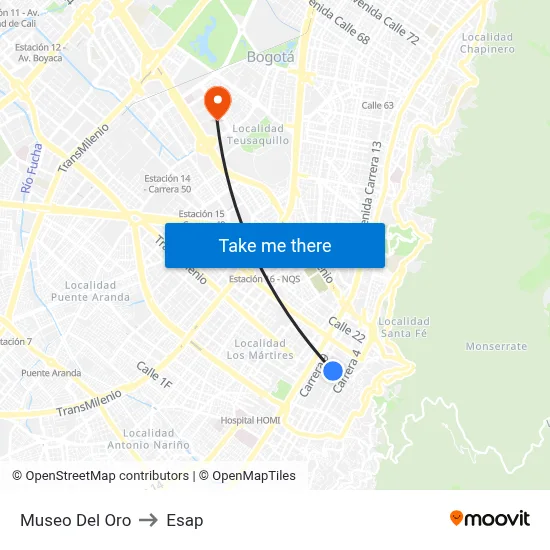 Museo Del Oro to Esap map