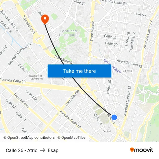 Calle 26 - Atrio to Esap map