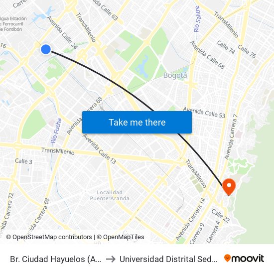 Br. Ciudad Hayuelos (Ac 22 - Kr 81) to Universidad Distrital Sede Macarena B map