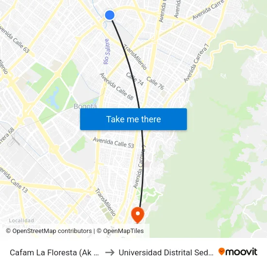 Cafam La Floresta (Ak 68 - Cl 90) (C) to Universidad Distrital Sede Macarena B map