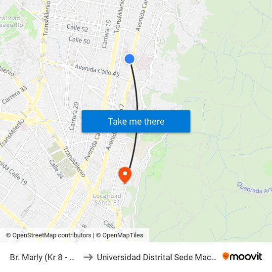 Br. Marly (Kr 8 - Cl 48) to Universidad Distrital Sede Macarena B map