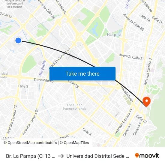 Br. La Pampa (Cl 13 - Kr 80d) to Universidad Distrital Sede Macarena B map