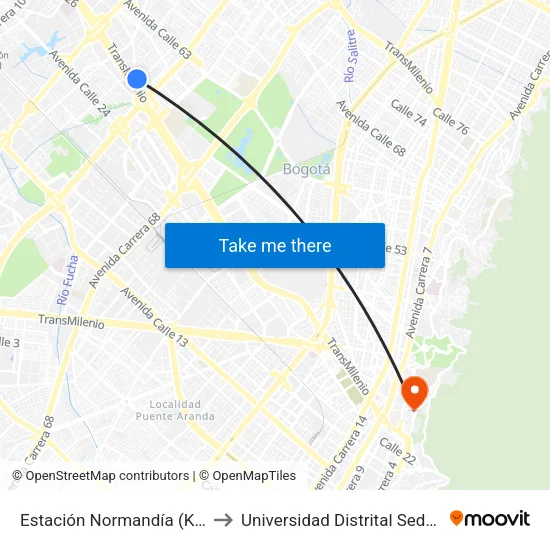 Estación Normandía (Kr 74 - Dg 47) to Universidad Distrital Sede Macarena B map