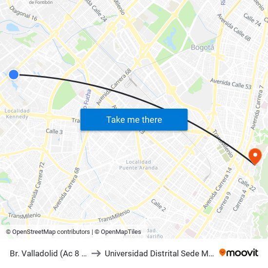 Br. Valladolid (Ac 8 - Kr 84) to Universidad Distrital Sede Macarena B map