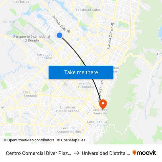Centro Comercial Diver Plaza Álamos (Ak 96 - Cl 70) to Universidad Distrital Sede Macarena B map