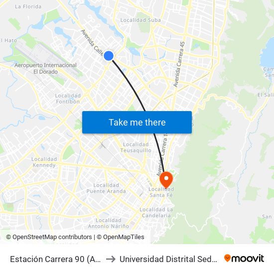 Estación Carrera 90 (Ac 80 - Kr 90) to Universidad Distrital Sede Macarena B map