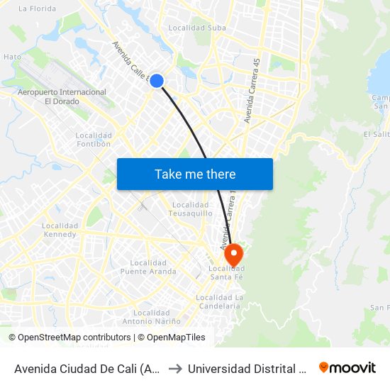 Avenida Ciudad De Cali (Ac 80 - Av. C. De Cali) to Universidad Distrital Sede Macarena B map
