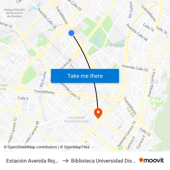 Estación Avenida Rojas (Ac 26 - Kr 69d Bis) (B) to Biblioteca Universidad Distrital Francisco José De Caldas map