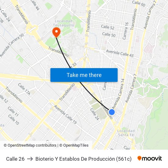 Calle 26 to Bioterio Y Establos De Producción (561c) map