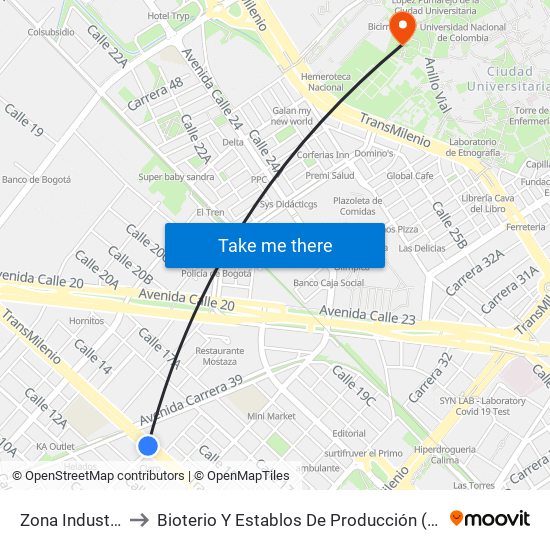 Zona Industrial to Bioterio Y Establos De Producción (561c) map