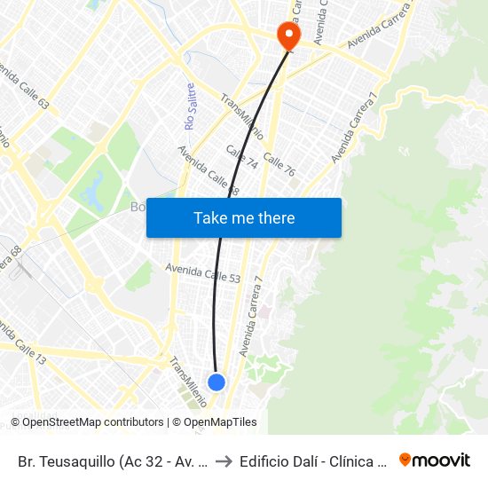 Br. Teusaquillo (Ac 32 - Av. Caracas) to Edificio Dalí - Clínica Estetica map