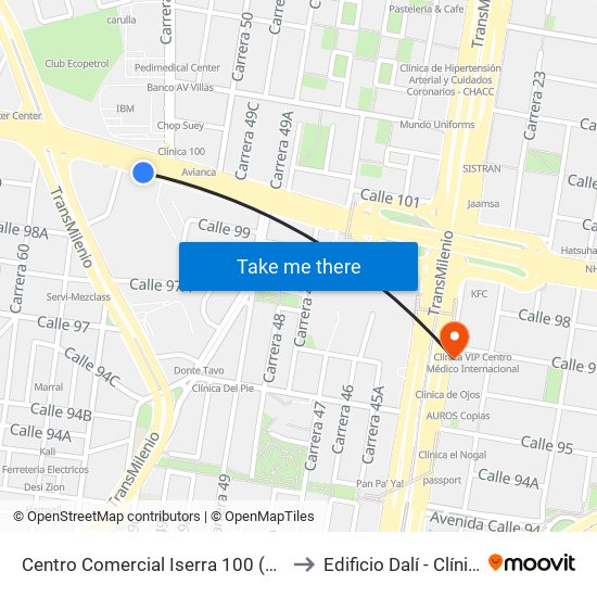 Centro Comercial Iserra 100 (Ac 100 - Kr 54) (B) to Edificio Dalí - Clínica Estetica map