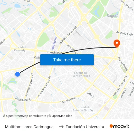 Multifamiliares Carimagua (Cl 40 Sur - Kr 73) to Fundación Universitaria Empresarial map