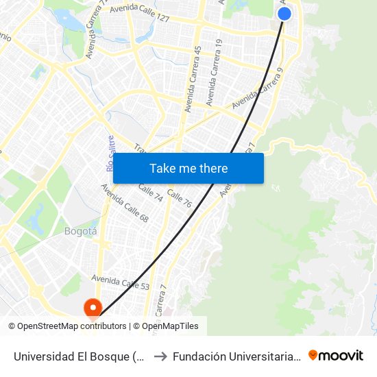 Universidad El Bosque (Ak 9 - Cl 129) to Fundación Universitaria Empresarial map