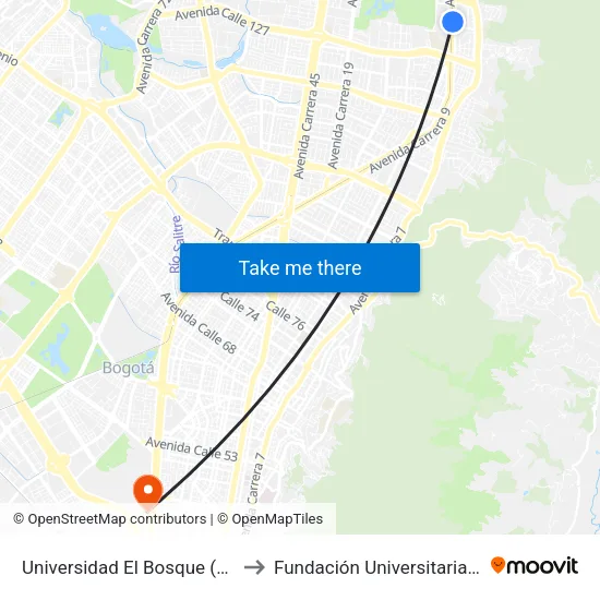Universidad El Bosque (Ak 9 - Cl 129) to Fundación Universitaria Empresarial map