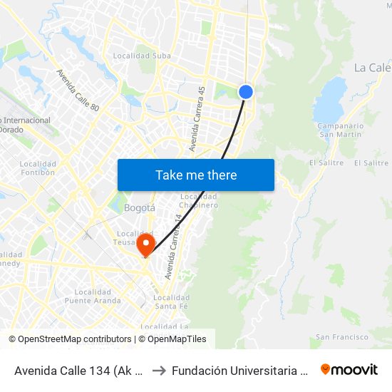 Avenida Calle 134 (Ak 9 - Ac 134) to Fundación Universitaria Empresarial map