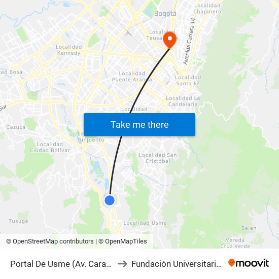 Portal De Usme (Av. Caracas - Cl 64 Sur) to Fundación Universitaria Empresarial map