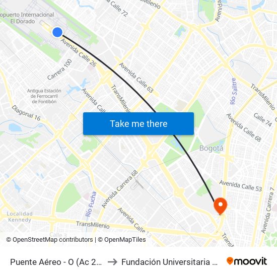 Puente Aéreo - O (Ac 26 - Kr 106) to Fundación Universitaria Empresarial map