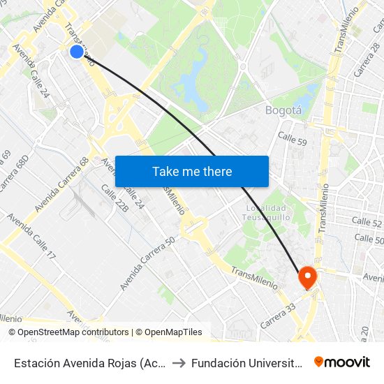 Estación Avenida Rojas (Ac 26 - Kr 69d Bis) (B) to Fundación Universitaria Empresarial map