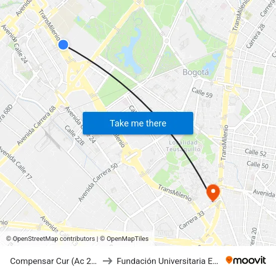 Compensar Cur (Ac 26 - Kr 69) to Fundación Universitaria Empresarial map
