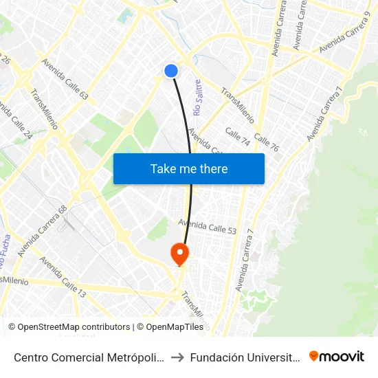 Centro Comercial Metrópolis (Ak 68 - Cl 75a) (C) to Fundación Universitaria Empresarial map