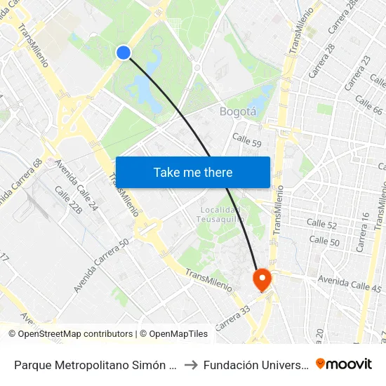 Parque Metropolitano Simón Bolívar (Ak 68 - Cl 49a) (B) to Fundación Universitaria Empresarial map