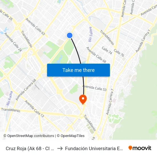 Cruz Roja (Ak 68 - Cl 68b) (D) to Fundación Universitaria Empresarial map