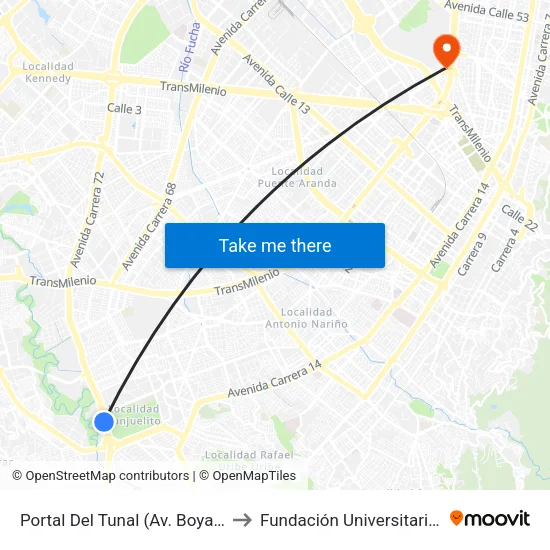 Portal Del Tunal (Av. Boyacá - Kr 19c) (B) to Fundación Universitaria Empresarial map