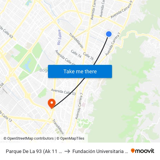Parque De La 93 (Ak 11 - Cl 93a) (A) to Fundación Universitaria Empresarial map