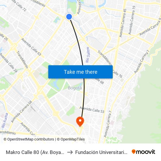 Makro Calle 80 (Av. Boyacá - Ac 80) (A) to Fundación Universitaria Empresarial map